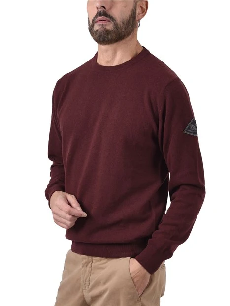 MAGLIA GIROCOLLO IN MISTO LANA CON LOGO APPLICATO UOMO BORDEAUX