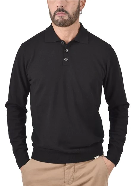 POLO A MANICA LUNGA IN MISTO LANA E CASHMERE UOMO NERO