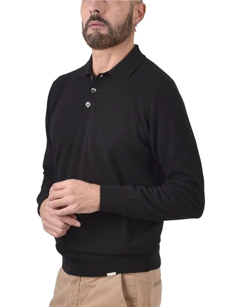 POLO A MANICA LUNGA IN MISTO LANA E CASHMERE UOMO NERO