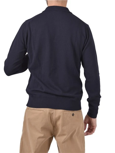 POLO A MANICA LUNGA IN MISTO LANA E CASHMERE UOMO BLU