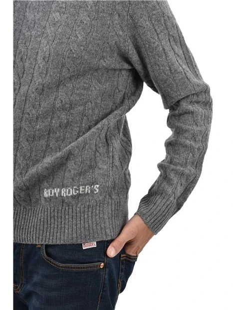 MAGLIA GIROCOLLO IN LANA E CASHMERE CON LOGO UOMO GRIGIO