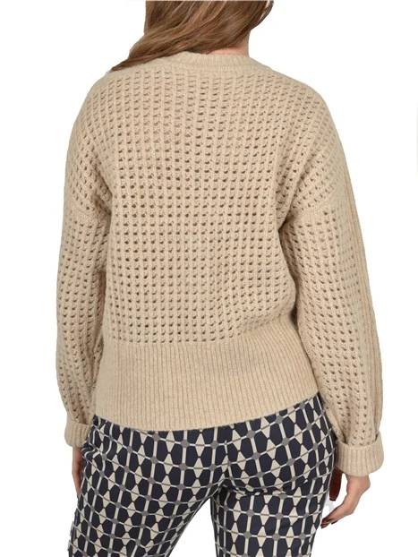 CARDIGAN IN MISTO ALPACA CON LAVORAZIONE A RETE DONNA BEIGE