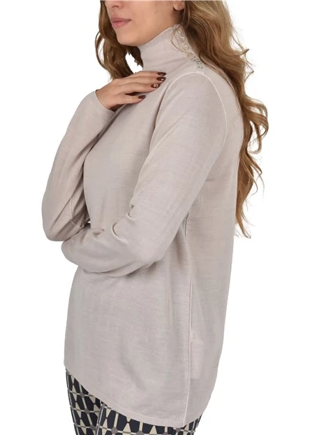 MAGLIA DOLCEVITA IN MISTO LANA CON BOTTONCINI DONNA BEIGE