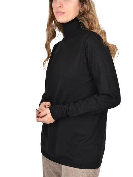 MAGLIA DOLCEVITA IN MISTO LANA CON BOTTONCINI DONNA NERO