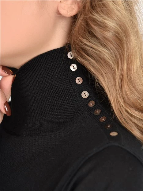 MAGLIA DOLCEVITA IN MISTO LANA CON BOTTONCINI DONNA NERO