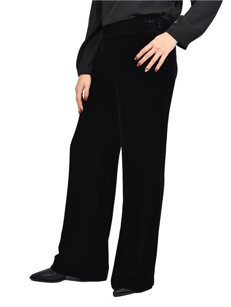 PANTALONI PALAZZO ELASTICIZZATI IN VITA DONNA NERO