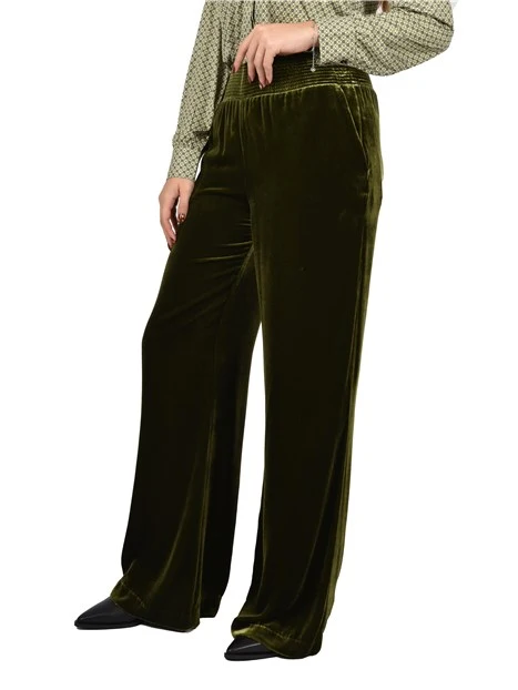 PANTALONI PALAZZO ELASTICIZZATI IN VITA DONNA VERDE