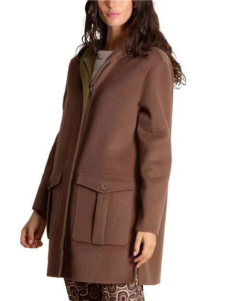 CAPPOTTO CORTO IN LANA REVERSIBILE  DONNA MARRONE