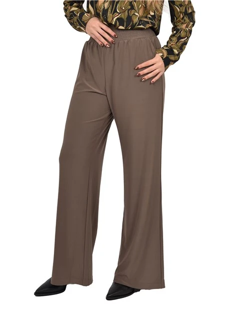 PANTALONI PALAZZO ELASTICIZZATI IN VITA DONNA BEIGE SCURO