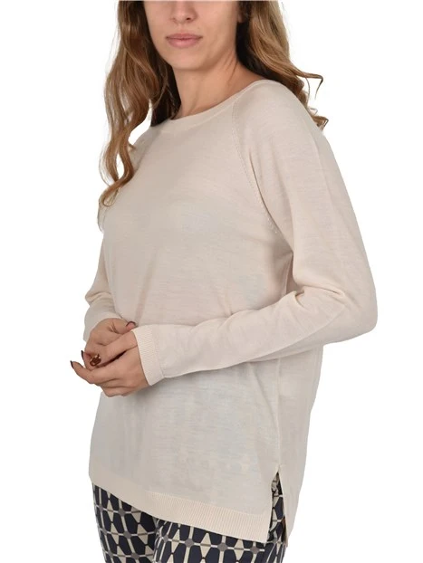 MAGLIA SCOLLO A BARCA IN LANA DONNA BIANCO