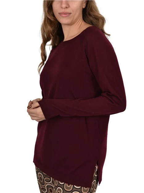 MAGLIA SCOLLO A BARCA IN LANA DONNA BORDEAUX