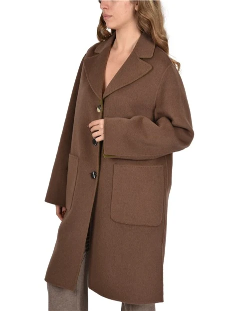CAPPOTTO LUNGO IN MISTO LANA REVERSIBILE DONNA MARRONE