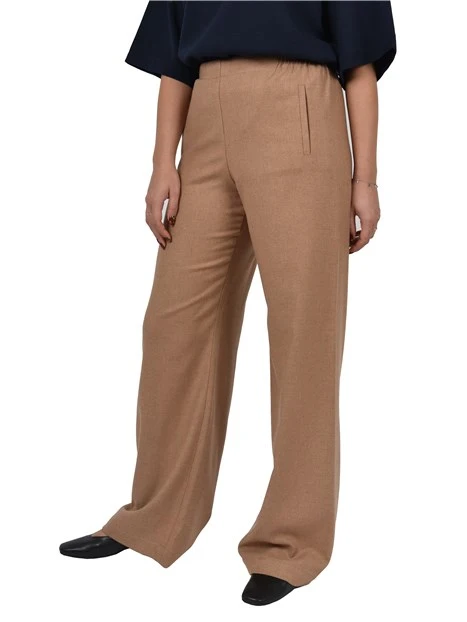 PANTALONI PALAZZO IN MISTO LANA CON VITA SEMIELASTICIZZATA DONNA BEIGE