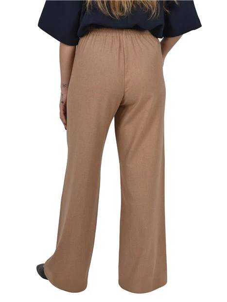 PANTALONI PALAZZO IN MISTO LANA CON VITA SEMIELASTICIZZATA DONNA BEIGE