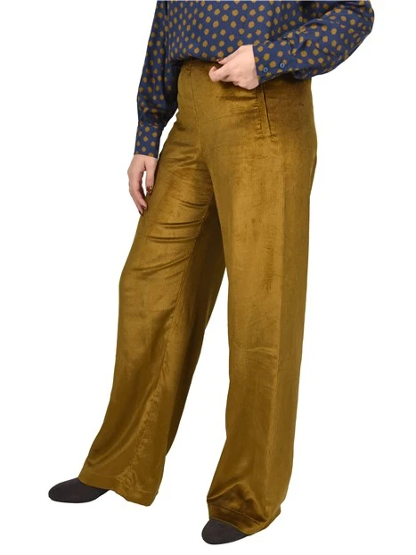 PANTALONI PALAZZO IN VELLUTO CON LAVORAZIONE A COSTE DONNA GIALLO