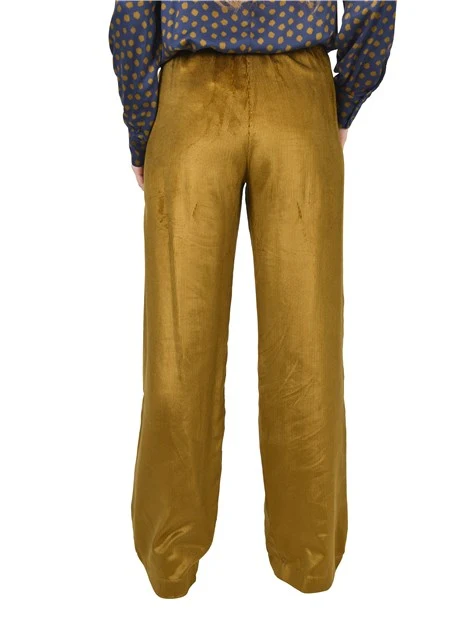 PANTALONI PALAZZO IN VELLUTO CON LAVORAZIONE A COSTE DONNA GIALLO