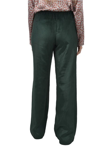 PANTALONI PALAZZO IN VELLUTO CON LAVORAZIONE A COSTE DONNA VERDE