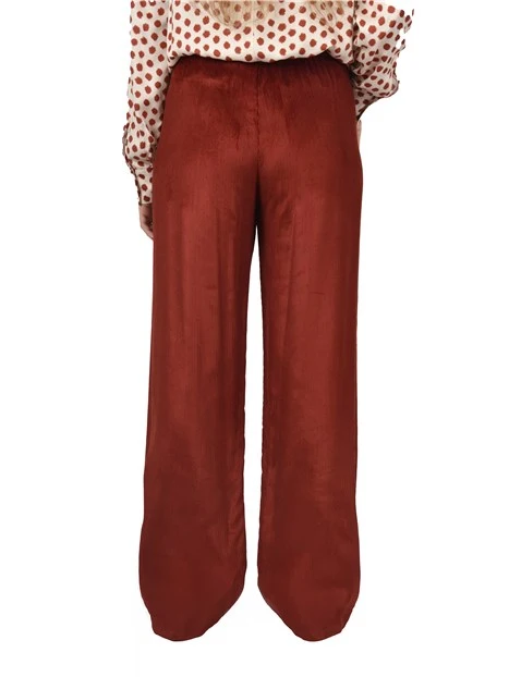 PANTALONI PALAZZO IN VELLUTO CON LAVORAZIONE A COSTE DONNA BORDEAUX
