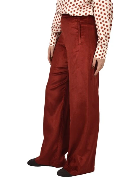 PANTALONI PALAZZO IN VELLUTO CON LAVORAZIONE A COSTE DONNA BORDEAUX