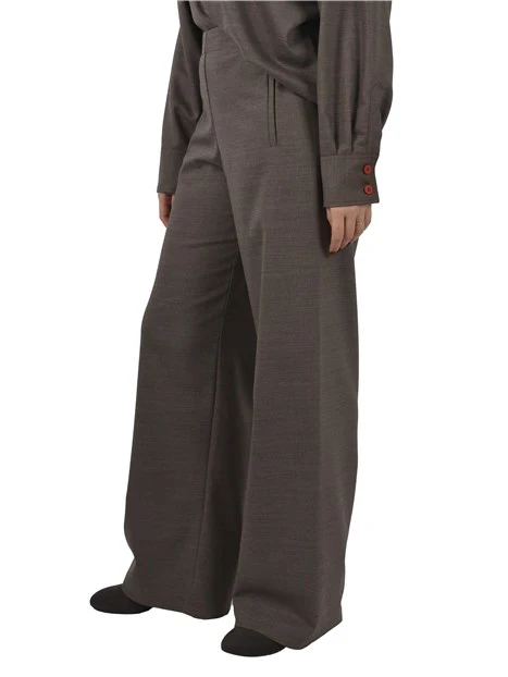 PANTALONI PALAZZO GESSATI IN MISTO LANA DONNA MARRONE