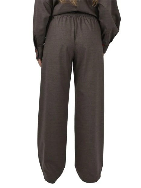 PANTALONI PALAZZO GESSATI IN MISTO LANA DONNA MARRONE