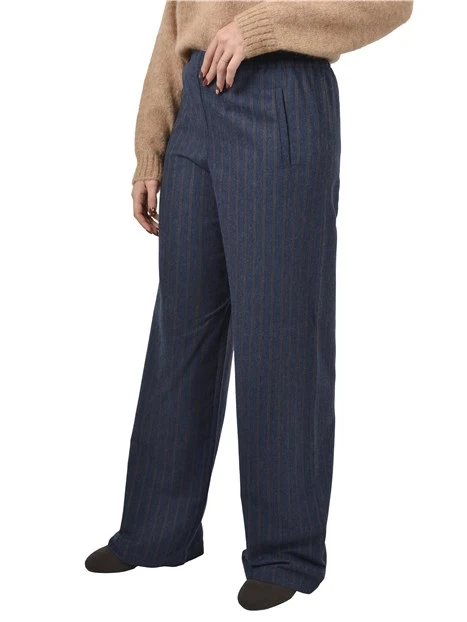 PANTALONI PALAZZO GESSATI CON ELASTICO IN VITA DONNA BLU