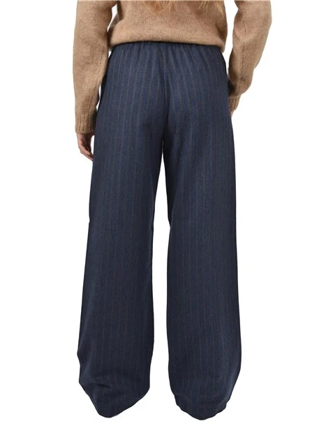 PANTALONI PALAZZO GESSATI CON ELASTICO IN VITA DONNA BLU