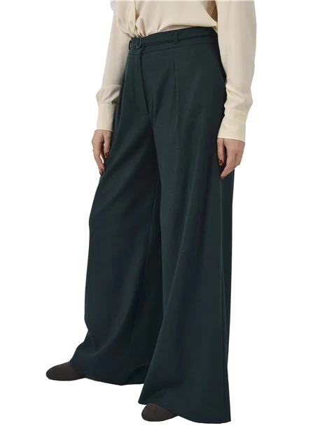 PANTALONI PALAZZO CON CINTURA IN MISTO LANA DONNA VERDE