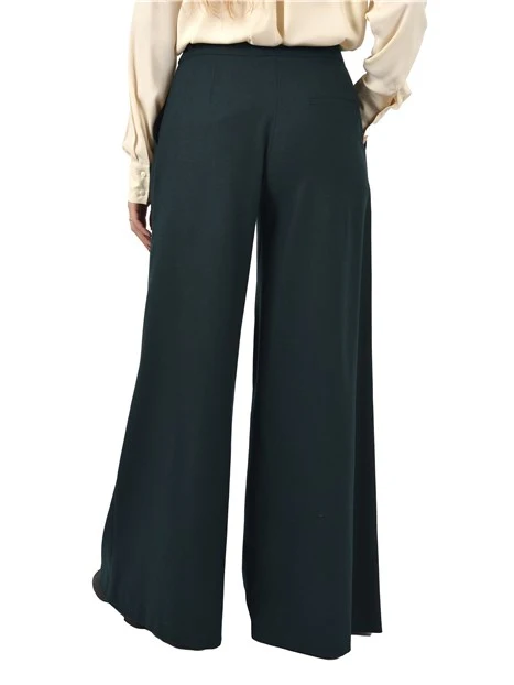 PANTALONI PALAZZO CON CINTURA IN MISTO LANA DONNA VERDE