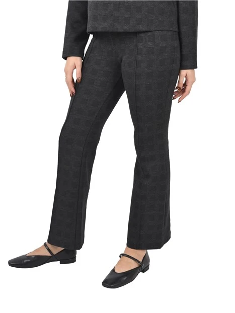 PANTALONI PALAZZO IN TESSUTO PRINCIPE DI GALLES DONNA NERO