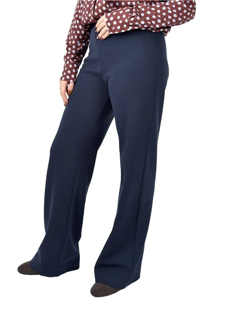PANTALONI PALAZZO IN JERSEY IN MISTO COTONE CON VITA A FASCIA DONNA BLU