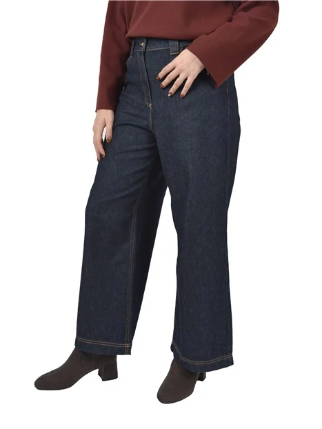 JEANS CROPPED CON CUCITURE A CONTRASTO DONNA BLU