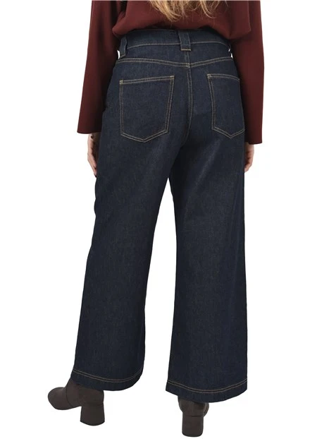 JEANS CROPPED CON CUCITURE A CONTRASTO DONNA BLU