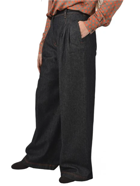 JEANS PALAZZO CON CUCITRURE A CONTRASTO DONNA NERO