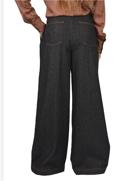JEANS PALAZZO CON CUCITRURE A CONTRASTO DONNA NERO