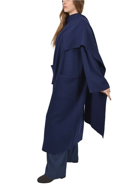 CAPPOTTO LUNGO CON CHIUSURA SULLA SPALLA IN MISTO LANA DONNA BLU