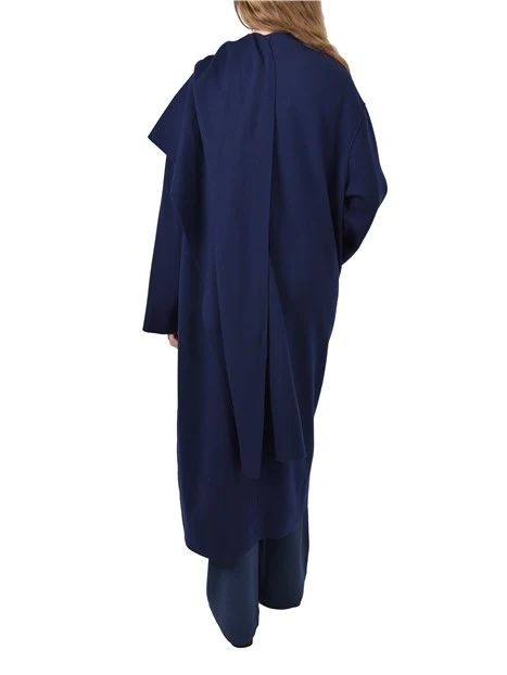 CAPPOTTO LUNGO CON CHIUSURA SULLA SPALLA IN MISTO LANA DONNA BLU