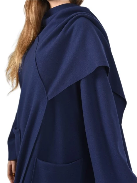 CAPPOTTO LUNGO CON CHIUSURA SULLA SPALLA IN MISTO LANA DONNA BLU