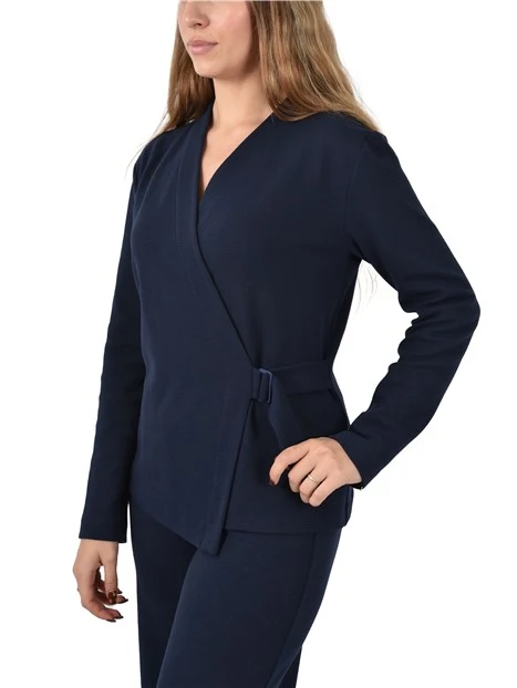 CARDIGAN IN MACCHIA CON CHIUSURA INCROCIATA DONNA BLU