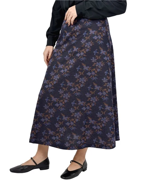 GONNA LUNGA IN JACQUARD CON FANTASIA FLOREALE DONNA BLU