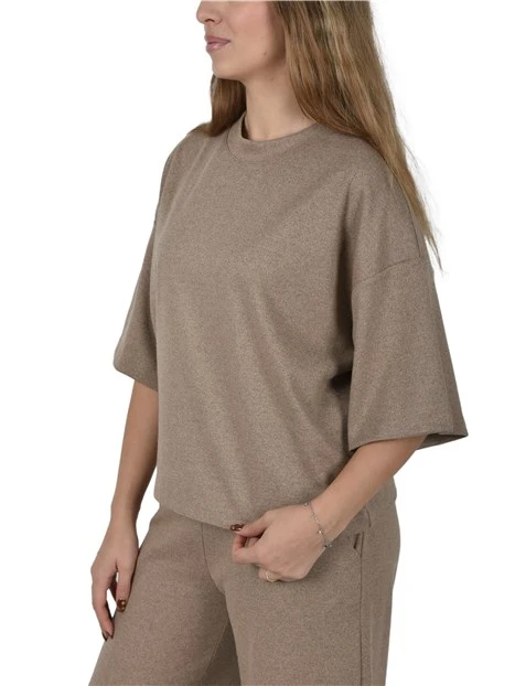 T-SHIRT IN MAGLIA CON MANICHE AMPIE DONNA BEIGE
