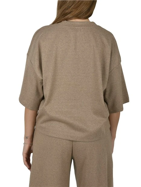 T-SHIRT IN MAGLIA CON MANICHE AMPIE DONNA BEIGE