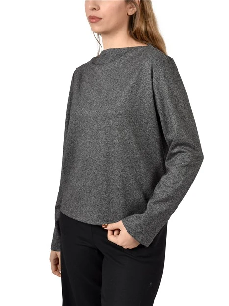 MAGLIA CON SCOLLO A BARCA IN JERSEY DONNA NERO