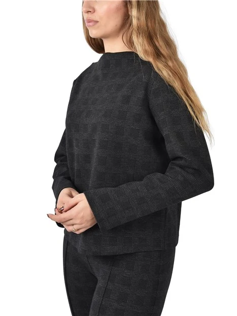 MAGLIA CON SCOLLO IN JERSEY MISTO COTONE DONNA NERO