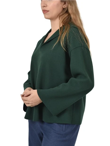 MAGLIA CON SCOLLO A V  IN MISTO LANA VERGINE DONNA VERDE