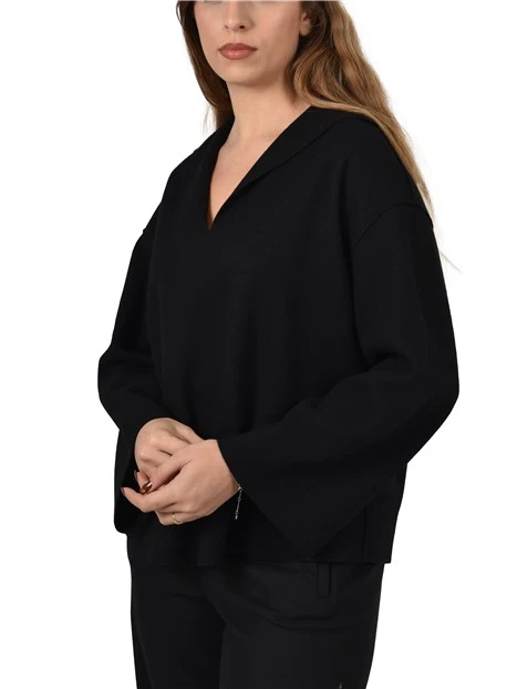 MAGLIA CON SCOLLO A V  IN MISTO LANA VERGINE DONNA NERO