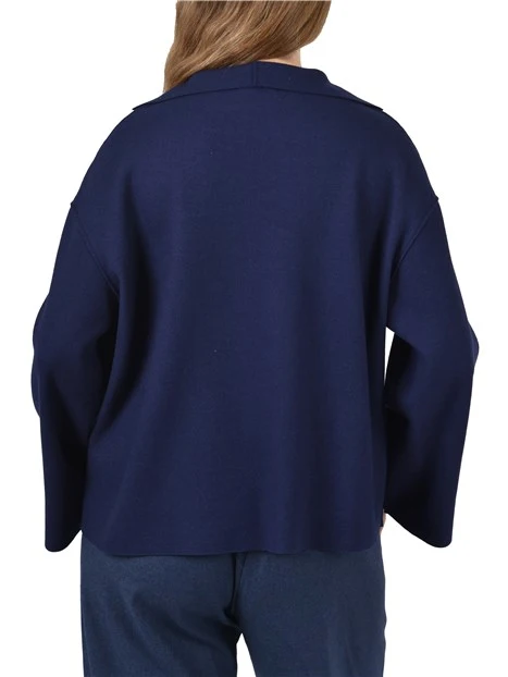 MAGLIA CON SCOLLO A V  IN MISTO LANA VERGINE DONNA BLU
