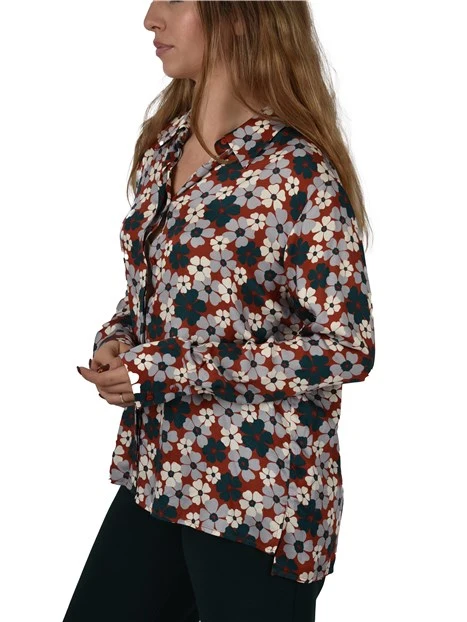 CAMICIA FANTASIA IN TWILL DI VISCOSA DONNA ROSSO