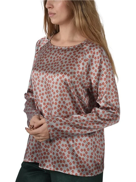 BLUSA IN SETA CON STAMPA FANTASIA DONNA GRIGIO