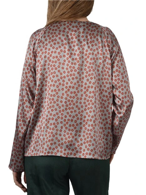 BLUSA IN SETA CON STAMPA FANTASIA DONNA GRIGIO